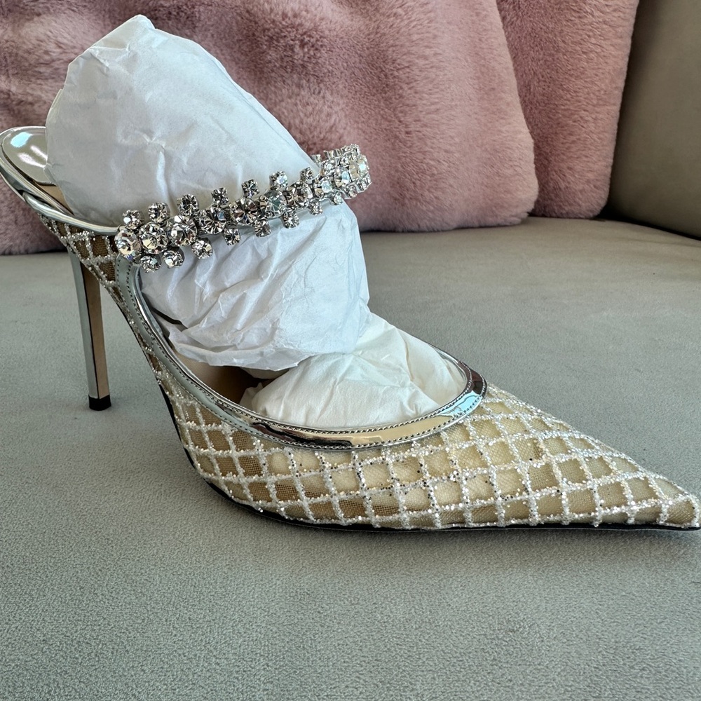 Jimmy Choo Beige and Silver Jeweled Heels 
***Never Worn***